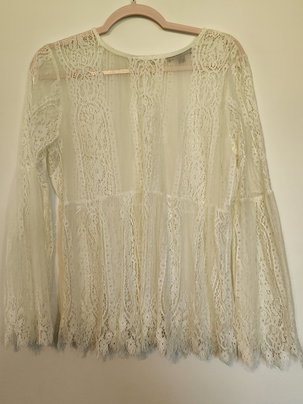 Lace Peasant Top - Cream Long Sleeve